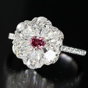 レディース リング【送料無料】希少！ハートカット 0.21ct 天然レッドダイヤモンド 計2.32ct 天然ダイヤモンド K18WG ホワイトゴールド リング【GIA鑑定書付き】