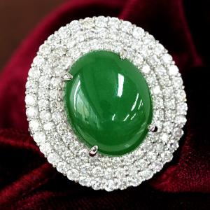 超大粒 14ct 翡翠 3ct ダイヤモンド プラチナ リング 鑑別書付 Pt950 