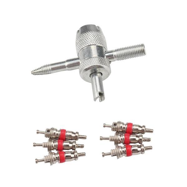 6x汎用タイヤバルブコアキット 4ウェイバルブコアリムーバーツール ユニバーサルタイヤ修理ツール 車...