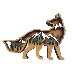 現代の木製キツネ像彫刻動物の置物飾り中棚ショーウ...の商品画像