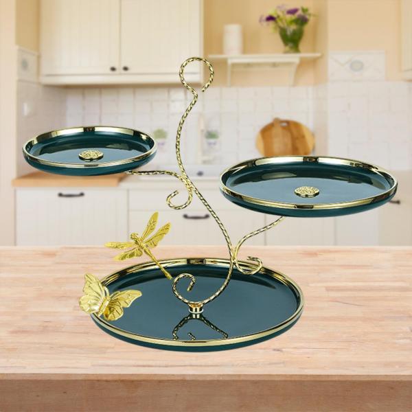 3段カップケーキディスプレイスタンド 卓上装飾 キッチン ウェディング ダイニングルーム グリーン