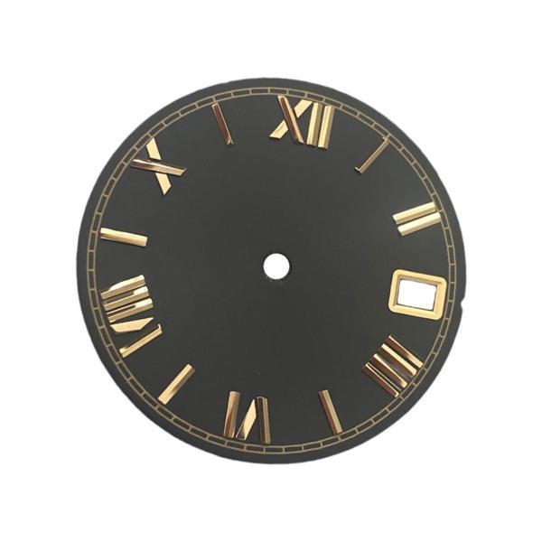 28.5mm 時計文字盤 ヴィンテージデザイン 交換用 ローマ数字 部品修理 ブラック ゴールド