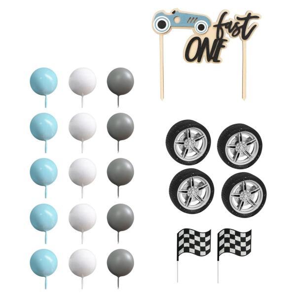 22 個セット 木製カーケーキトッパー タイヤケーキデコレーション クリエイティブレーステーマパーテ...