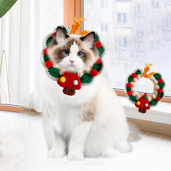 ニット猫首輪 手作り編み首輪 お祭り アウトドア 写真撮影用小道具 緑