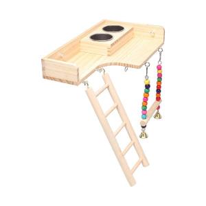 ペット鳥オウム遊び場木製鳥はしご鳥ぶら下げスイングケージアクセサリーバードフィーダーインタラクティブプラットフォームアクセサリー2カップ付き