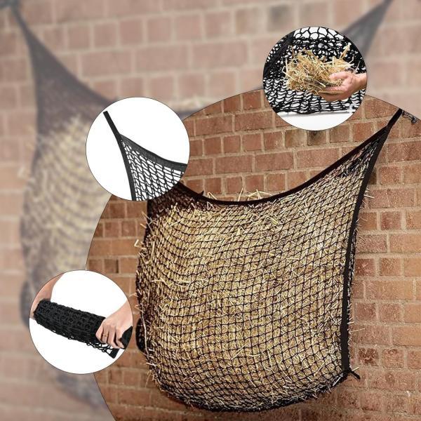 スローフィード干し草ネット馬給餌用品31.50インチx35.43インチ大容量省スペースポータブル干し...