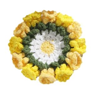 かぎ針編みのコースター かわいいニットフラワーコースター リビングルーム ダイニングルーム カフェ イエロー