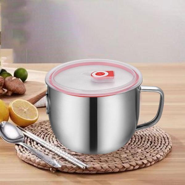 ステンレス製ラーメンボウル（ハンドルと蓋付き）食品保存容器（通常）