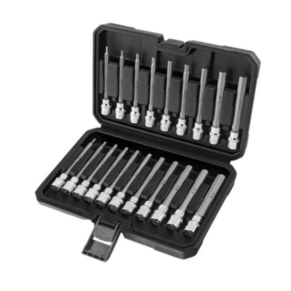 20個のエクストラロングヘックスビットソケットセットSAEとメトリックヘビーデューティーアダプタープ...