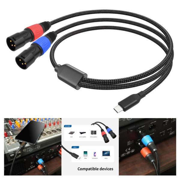 タイプCから2 XLRケーブルRCA Yホームシアターヘッドフォンスピーカー用のスプリッターコード1...