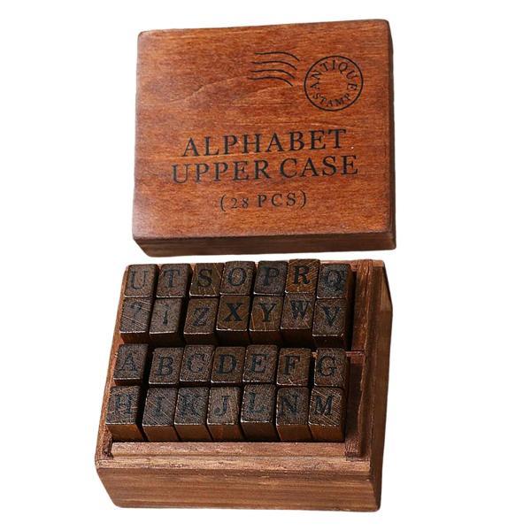 28個のレトロなの木製タンプセットボックスケース木製スタンプキットド作成日記、子供の絵、装飾ノート