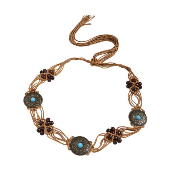 結び目とインレイ付き亜麻ロープベルト パーティーや誕生日のギフトに最適なヴィンテージチェーンベルト