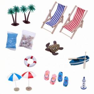 ミニチュアビーチシーン 浜辺セット 砂浜ジオラマ ドールハウス 小物 置物 装飾キット 休暇風 ミニチュア家具 クリエイティブ 趣味 制作 机上ディスプレイに適用