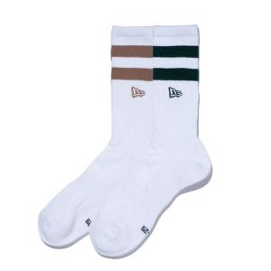 ニューエラ 靴下 SOCKS CREW LINE 2PAIRS DK GREEN BEIGE NEW ERA ソックス ダークグリーン ベージュ 2ペア