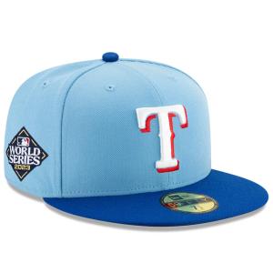 海外取寄 ニューエラ キャップ 59FIFTY テキサス レンジャーズ 2023 WORLD SERIES SIDE PATCH ALTERNATE-2 LIGHT BLUE-ROYAL BLUE｜amazingstore