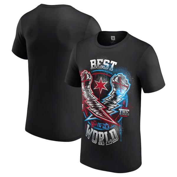 海外取寄 CMパンクモデル WWE AUTHENTIC Tシャツ LIGHTNING FISTS T...