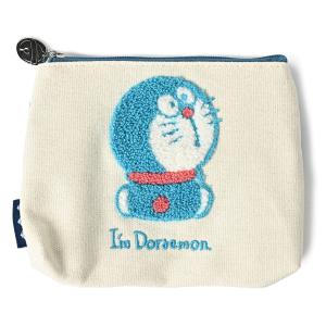 ドラえもん グッズ ティッシュケース付きポーチ I'mDoraemon ドラえもんパターン 帆布生地 サガラ刺繍 キャラクター｜amazutsumi