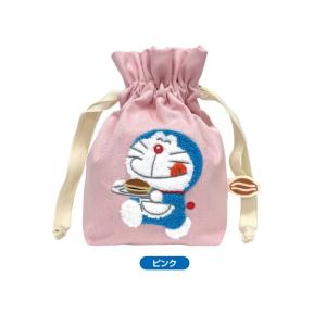 ドラえもん グッズ 相良刺繍巾着 Doraemon マチ付き モコモコ きんちゃく袋 ピンク マチ付き 小物入れ