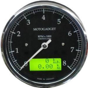 【2004049】 MOTOSCOPE CHRONOCLASSIC スピードメーター 8000rpm：【リング】：ポリッシュ 【ディスプレイ】：Green LCD｜amberpiece