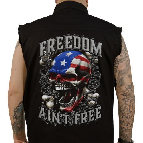 FREEDOM AIN’T FREE プリント入り スリーブレス ボタンダウンシャツ