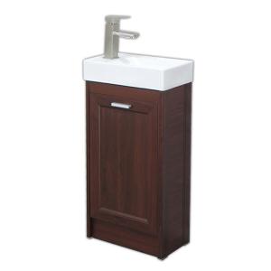 幅40cm水栓排水付白手洗器木目柄トイレ床置き収納セット Ambest VN7432