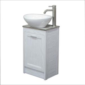 幅41cm水栓排水白陶楕円洗面ボウル白木目床置キャビネットセット Ambest VP3532