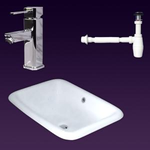 白陶器オンカウンター56x40角形埋め込み洗面器排水セット Ambest WL1032
