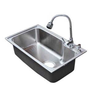 75x45ステンレス一槽プレスキッチンシンク排水付き水栓蛇口ソープ