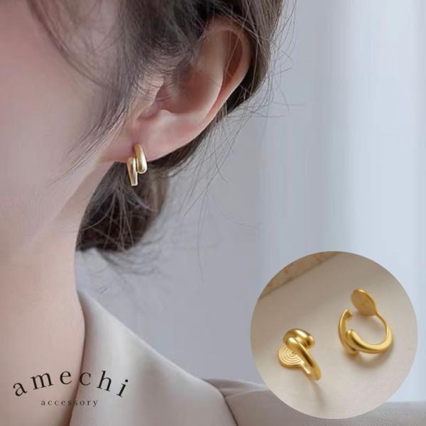 イヤリング 痛くない 40代 50代 フープ ノンホールピアス ピアス見え ゴールド マット クリッ...