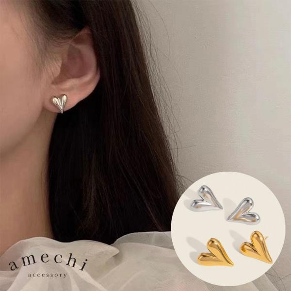 イヤリング 痛くない 40代 50代 大ぶり 大きめ ハート ノンホールピアス ゴールド シルバー ...