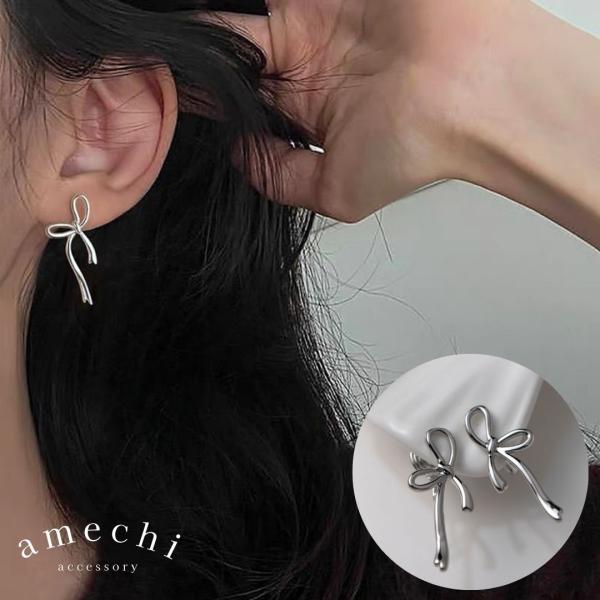 イヤリング 痛くない 40代 50代 大ぶり 大きめ リボン ノンホールピアス ピアス見え シルバー...