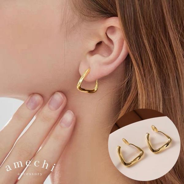 イヤリング 痛くない 40代 50代 フープ 大ぶり 大きめ ノンホール ピアス見え ゴールド クリ...