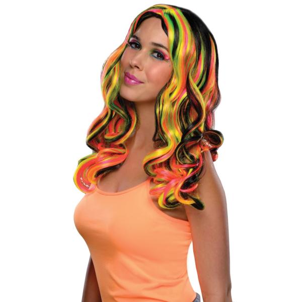 ピンク、イエロー　ロング　ウィッグ、かつら　大人用　MULTI STREAKS PKJYL WIG　...