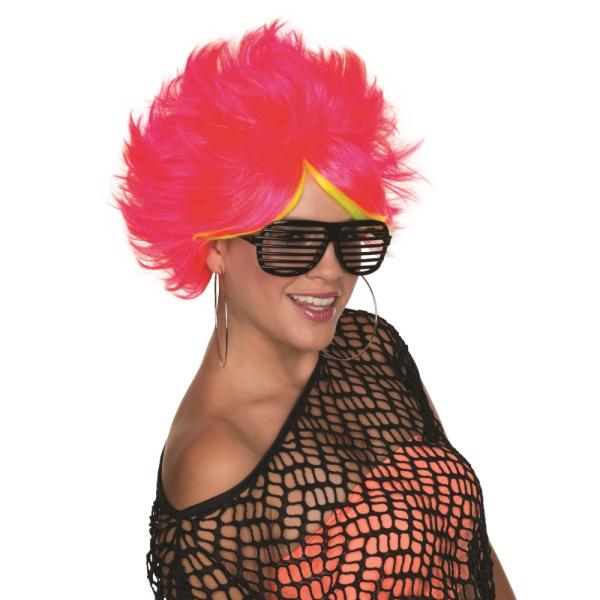 ピンク、イエロー　ミディアム　ウィッグ、かつら　大人用　80'S POP WIG- PINK　コスプ...