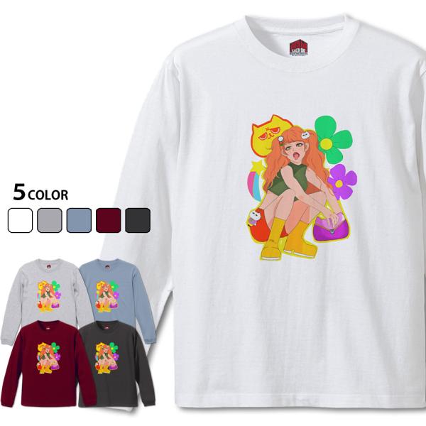 平成POPカラフル 長袖　ギャル×ねこ部長Tシャツ