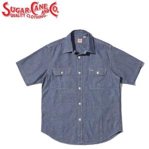 シュガーケーン ブルー シャンブレー 半袖 ワーク シャツ「SC37941」BLUE CHAMBRAY WORK SHIRT (SHORT SLEEVE) SUGAR CANE｜amekajishop-klax-on