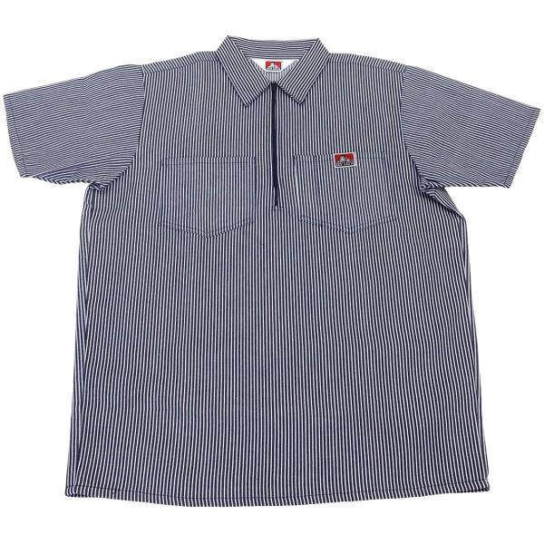 BEN DAVIS SS NAVY STRIPE HALF ZIP SHIRTS(ベンディビス半袖ネ...