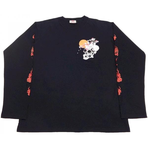花旅楽団　桜スカル月柄　長袖Ｔシャツ