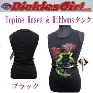 Dickies Girl ディッキーズガール レディースタンクトップ Topine Roses & Ribbons ブラック (13時までの注文は当日発送 土日祝日は除く)｜america-direct