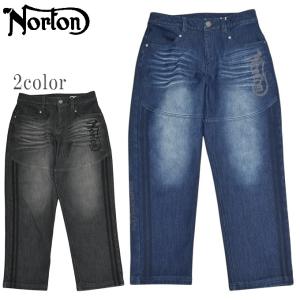ノートン Norton 服 アパレル 261N1800 防風畝刺繍 ストレッチ ワイド デニムパンツ ジーンズ 暖パン メンズ