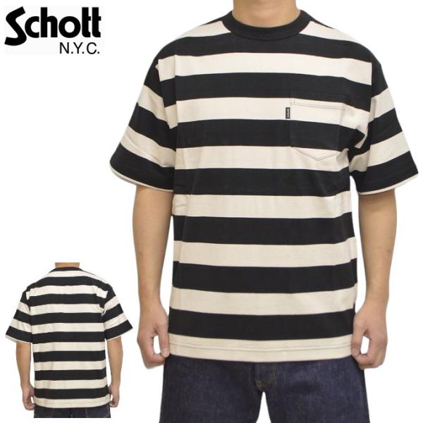 Schott NYC ショット 782-3934016 3123140 半袖Ｔシャツ ワイドボーダー...