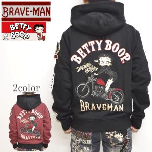 ブレイブマン ベティブープ BBB-2240 裏毛ジップ パーカー スウェット BRAVE MAN BETTY BOOP トップス バイカー バイク メンズ ベティちゃん｜americanbass