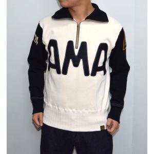 トイズマッコイ TOYS McCOY TMC1674 ハーフジップシャツ オフホワイト×ブラック色 Half zip sweat shirt "AMA"｜americanbass