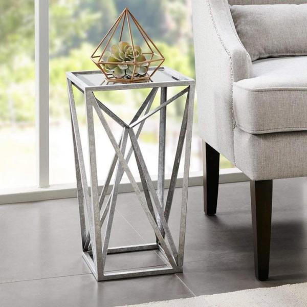 Madison Park Zee Silver Angular Mirror Accent Tabl...