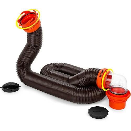 【並行輸入品】Camco RhinoFLEX 15フィート RV下水道ホースキット スイベル継手と半...