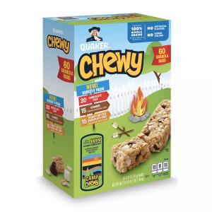 クエーカー グラノーラバー 60本セット 3種類 チョコ スモア ピーナッツバター シリアルバー 無添加 オートミール Quaker Camp Chewy Granola Bars Variety Pack