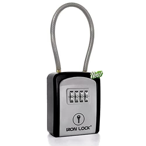 Iron Lock  - 取り外し可能なケーブル シャックル付きのキー ロック ボックス ポータブル...