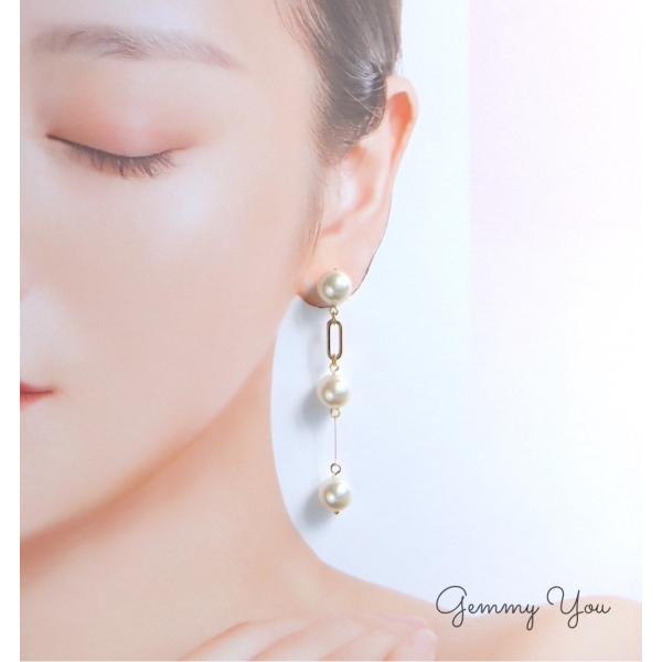 パール ビーズ ロング チェーン チタン 【イヤリング 】天然石 原石 ハンドメイド pearl00...