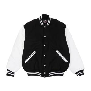 ゲーム スポーツ ウェア スタジアム ジャケット スタジャン GAME SPORTS WEAR AMERICA`S FINEST VARSITY WOOL LEATHER JACKET BLACK/WHITE 送料無料｜americanrushstore