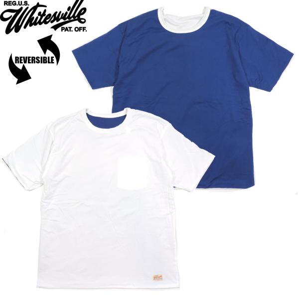 ホワイツビル メンズ 半袖 リバーシブル ポケット Tシャツ ブルー×オフホワイト WHITESVI...